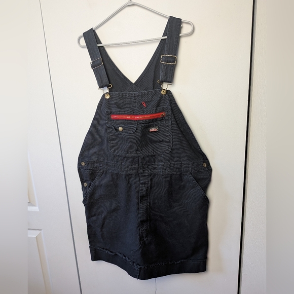 DICKIES Black Skirt Overall Size Large 100% Cotton Women Ajustable Straps - Picture 1 of 11